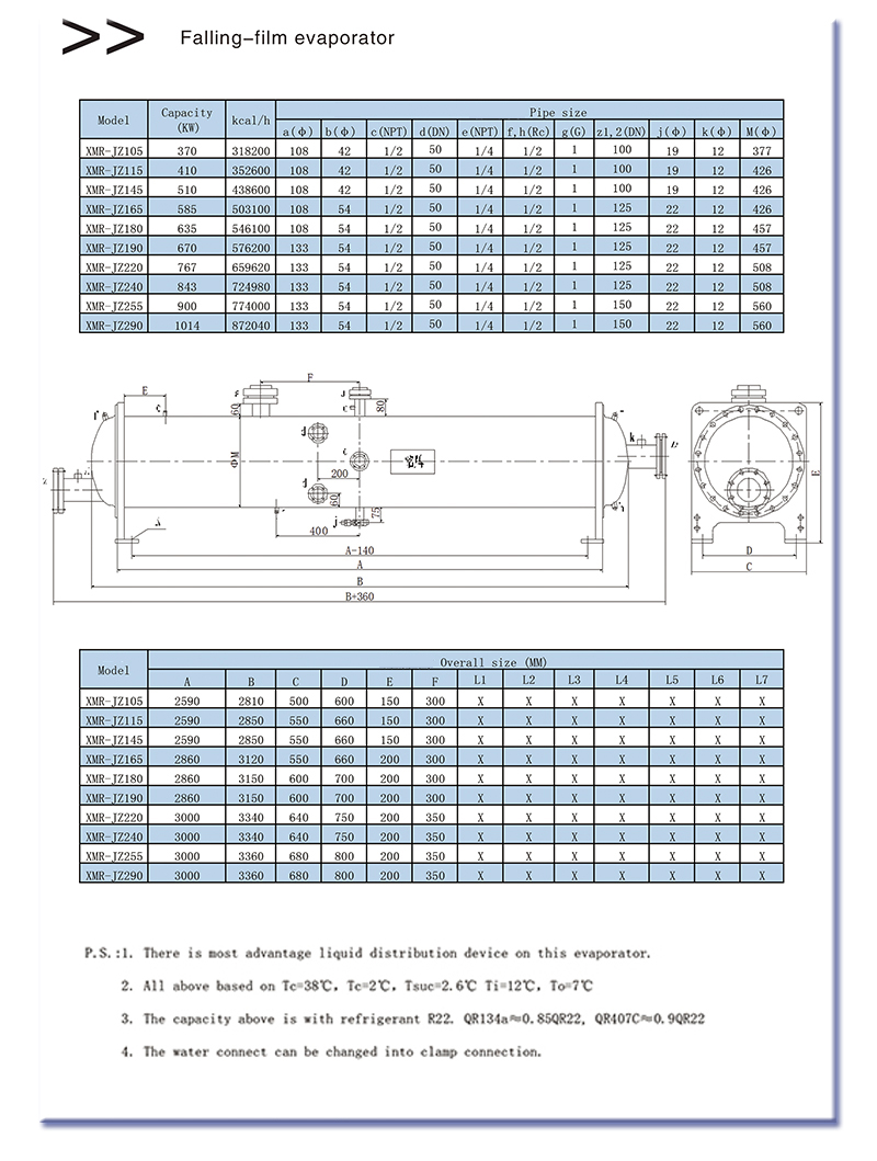 Drip falling film evaporator